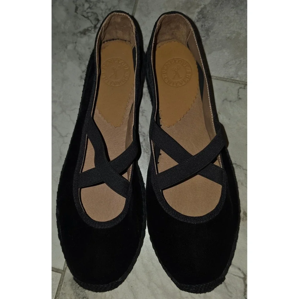 Penelope‎ Chilvers Black Velvet Espadrille Ballet Flats Criss Cross Straps Sz 10